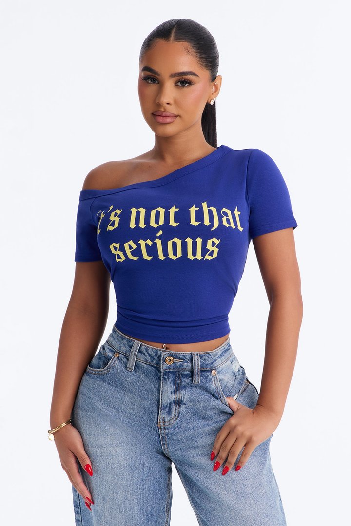 It's Not That Serious Off Shoulder Top - Navy