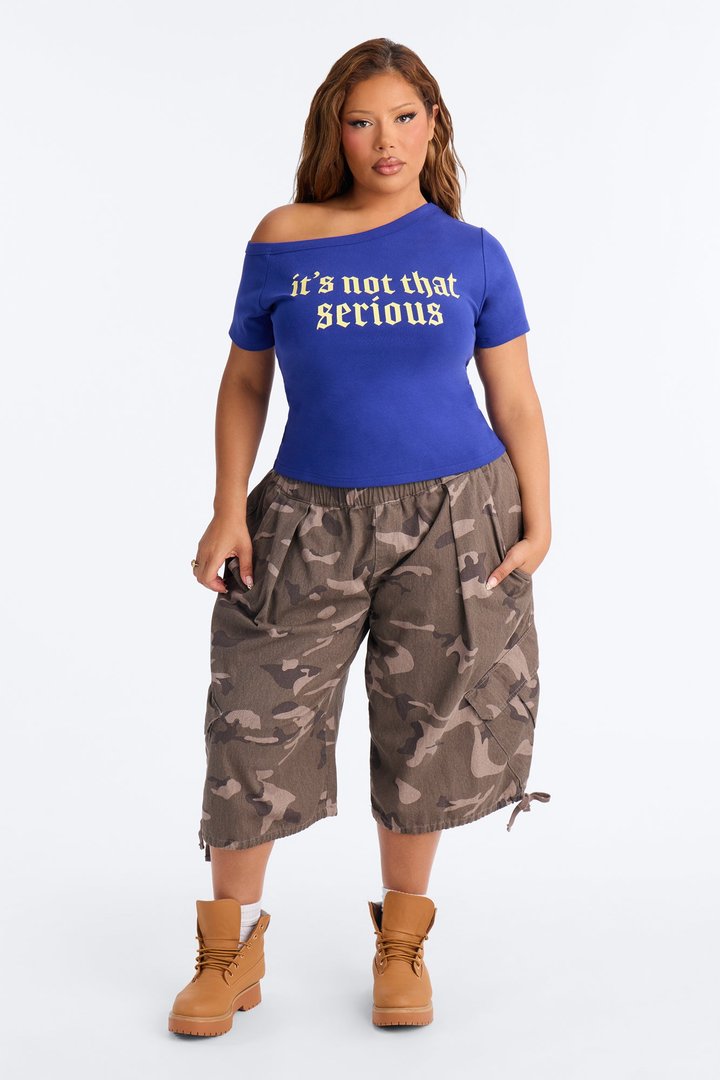 It's Not That Serious Off Shoulder Top - Navy