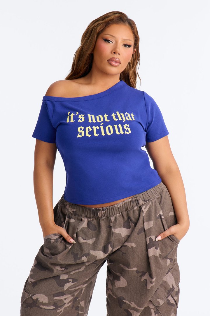 It's Not That Serious Off Shoulder Top - Navy