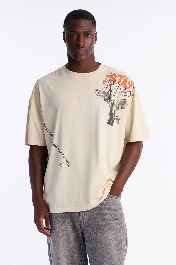 Stay United Oversized Short Sleeve Tee - Cream