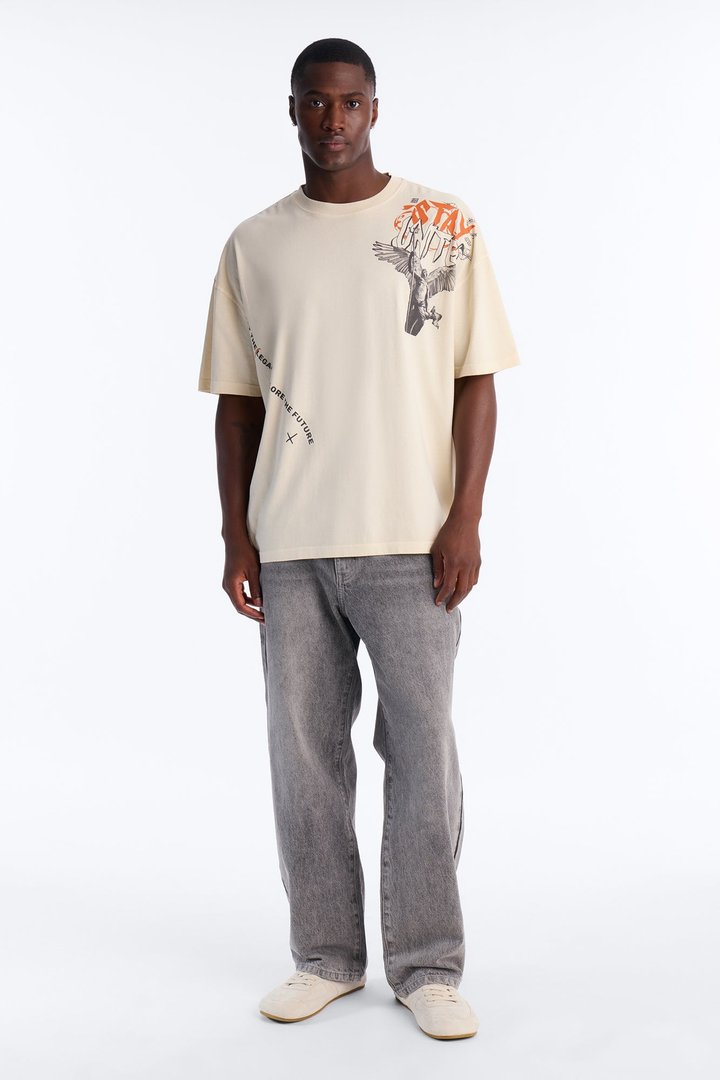 Stay United Oversized Short Sleeve Tee - Cream