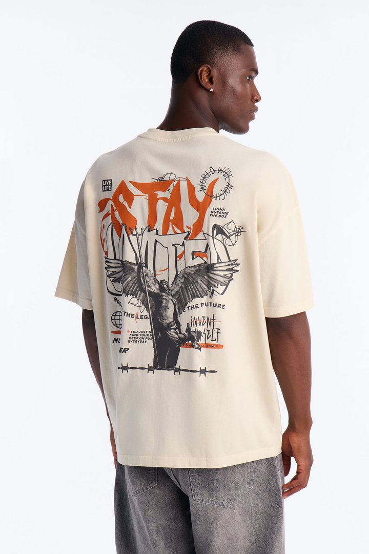 Stay United Oversized Short Sleeve Tee - Cream