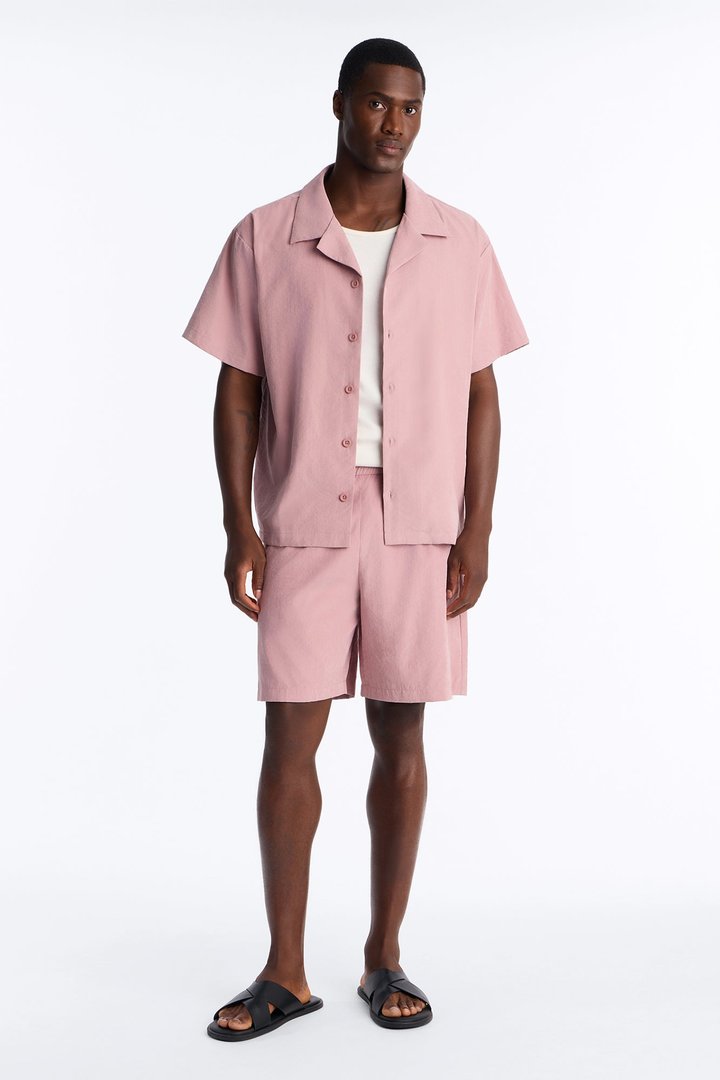 Neo Faux Suede Relaxed Cuban Collar Shirt - Mauve