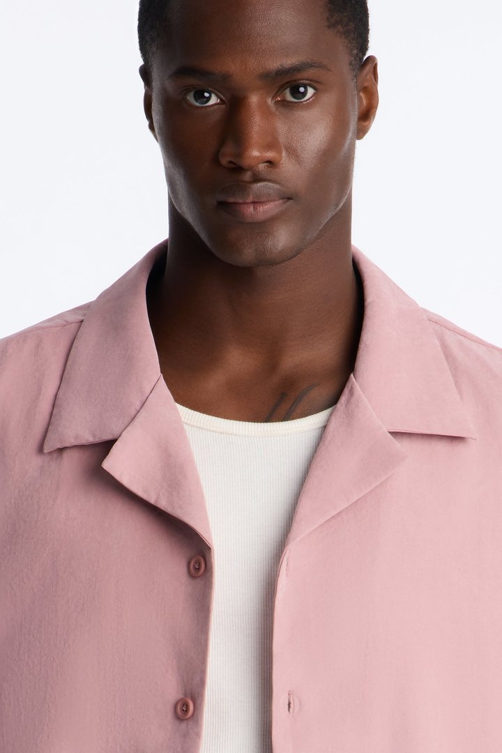 Neo Faux Suede Relaxed Cuban Collar Shirt - Mauve