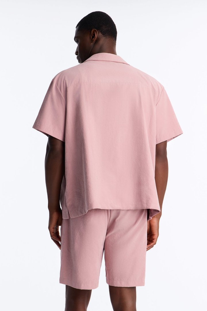 Neo Faux Suede Relaxed Cuban Collar Shirt - Mauve