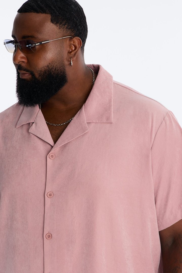 Neo Faux Suede Relaxed Cuban Collar Shirt - Mauve