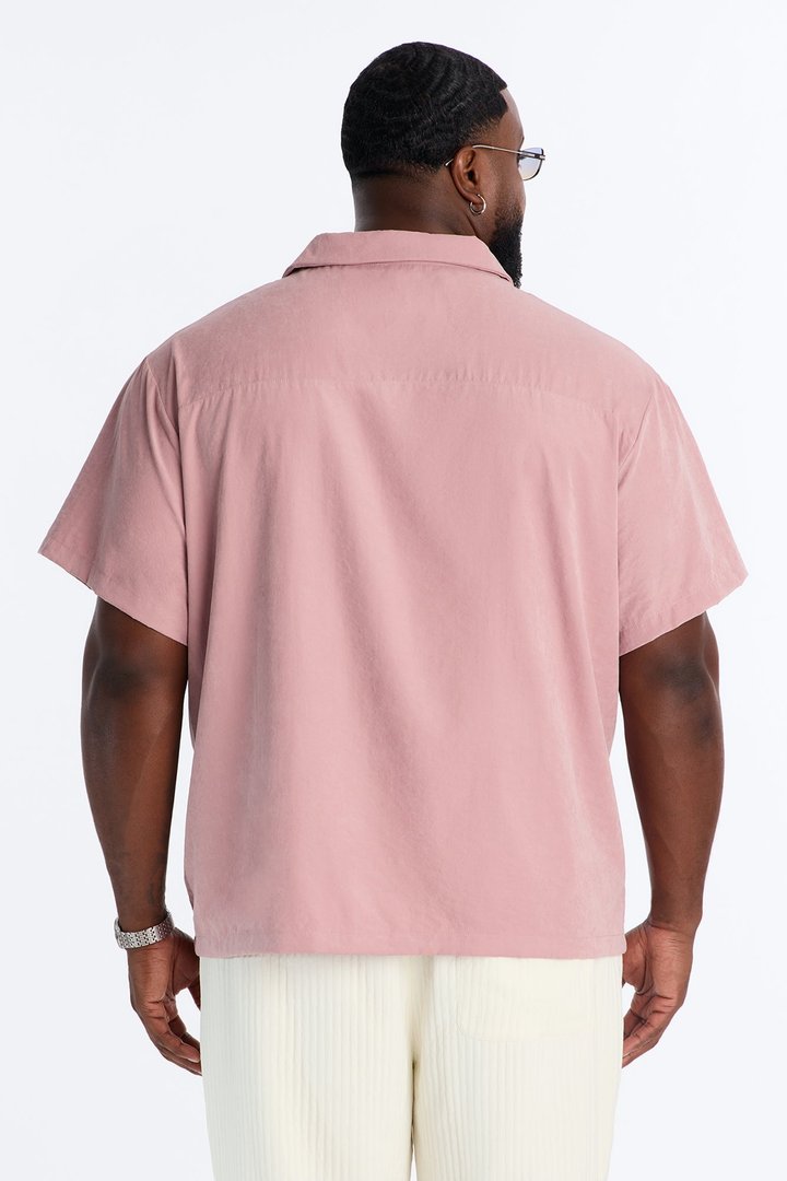 Neo Faux Suede Relaxed Cuban Collar Shirt - Mauve