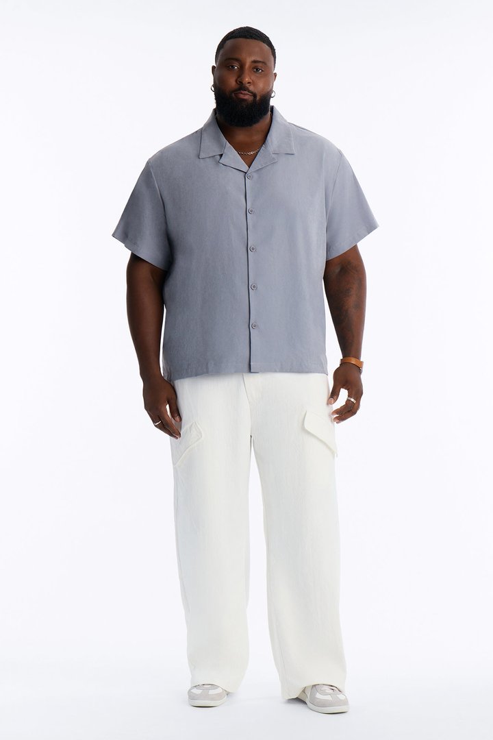 Neo Faux Suede Relaxed Cuban Collar Shirt - Slate Blue