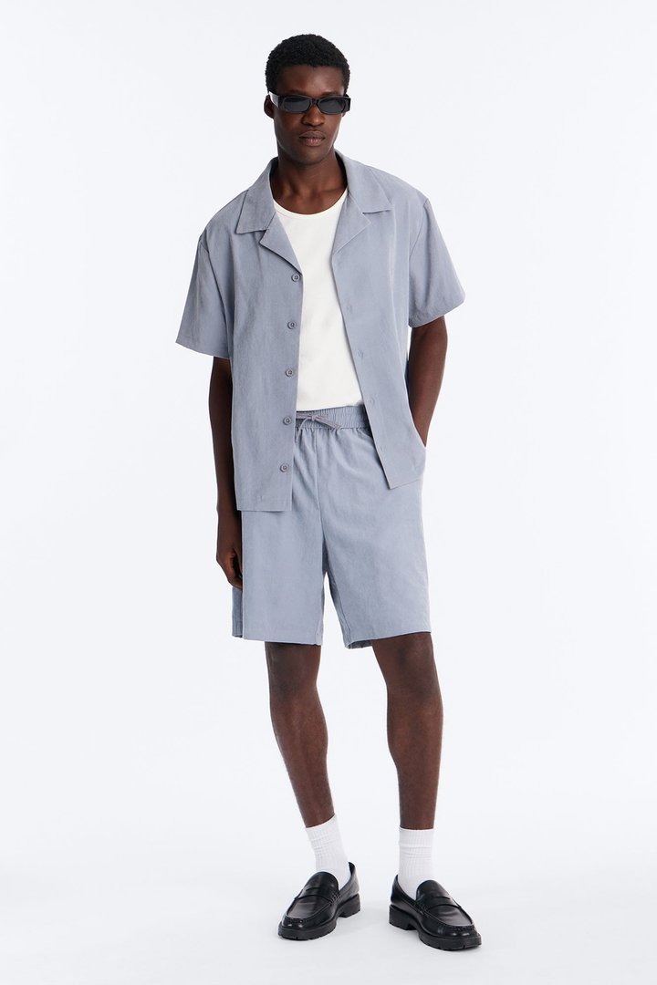 Neo Faux Suede Relaxed Trouser Short - Slate Blue