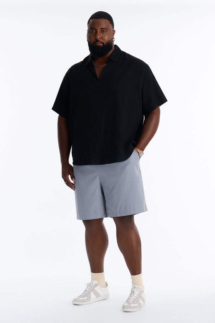 Neo Faux Suede Relaxed Trouser Short - Slate Blue