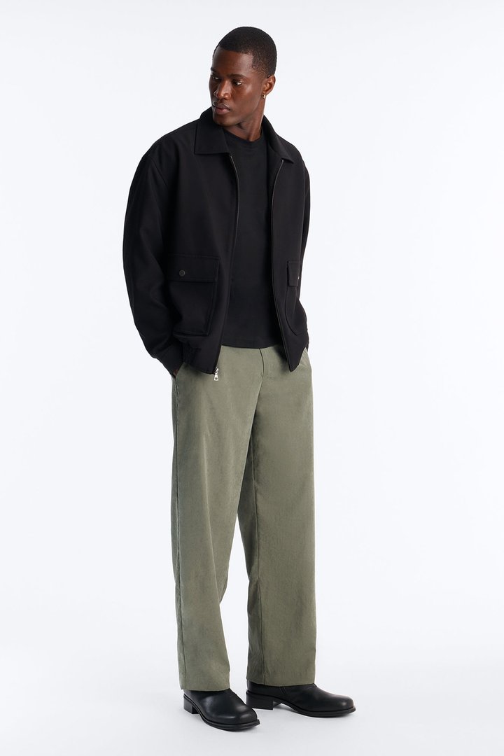 Neo Faux Suede Straight Leg Trouser - Olive