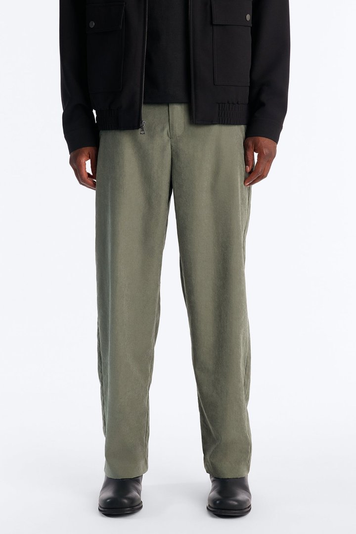 Neo Faux Suede Straight Leg Trouser - Olive