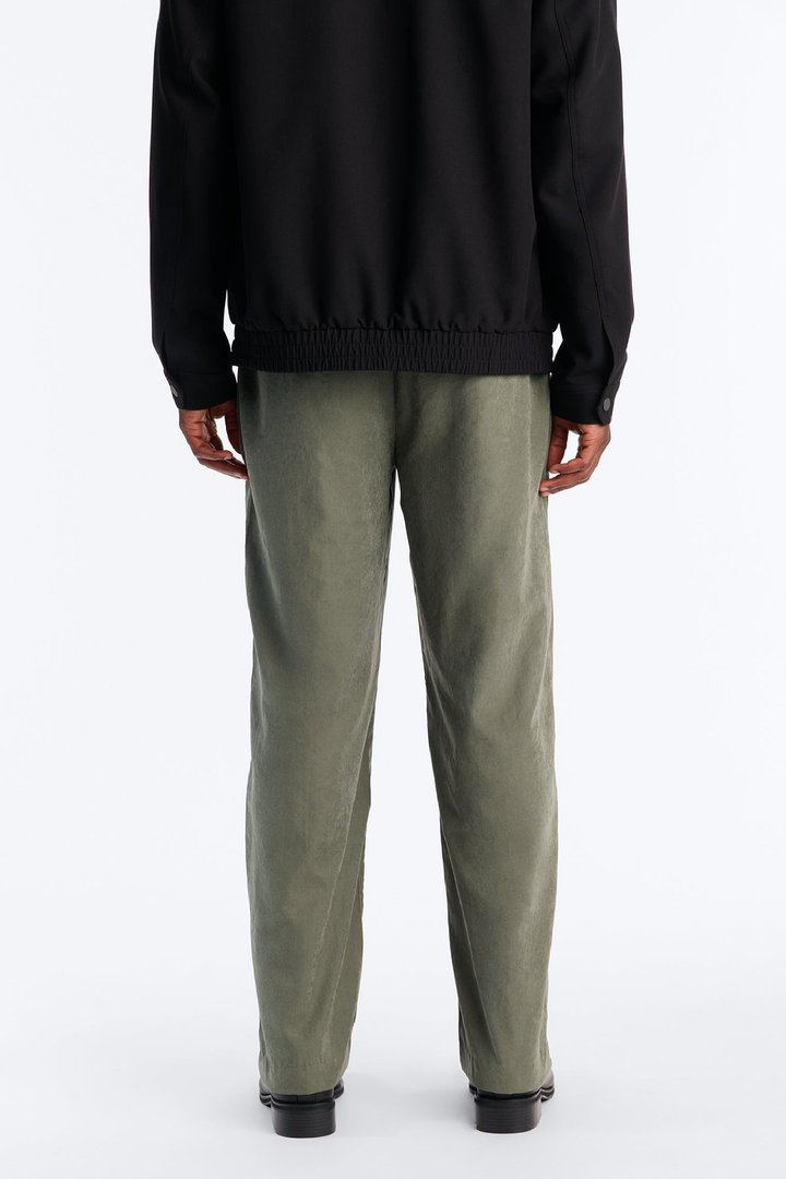 Neo Faux Suede Straight Leg Trouser - Olive