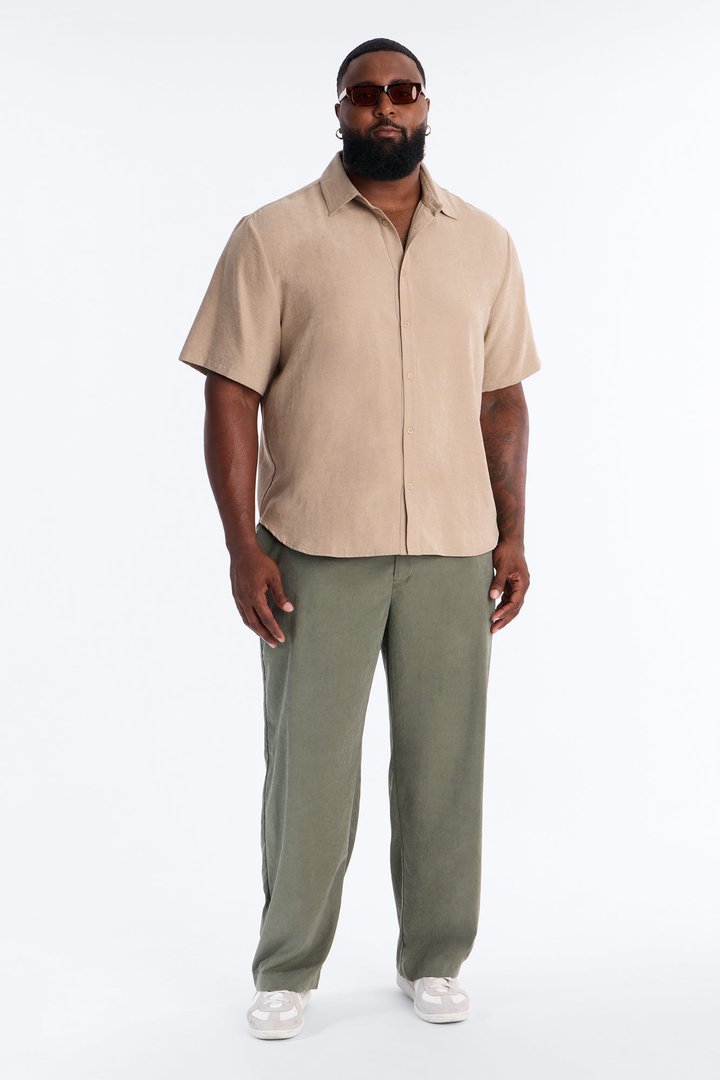 Neo Faux Suede Straight Leg Trouser - Olive