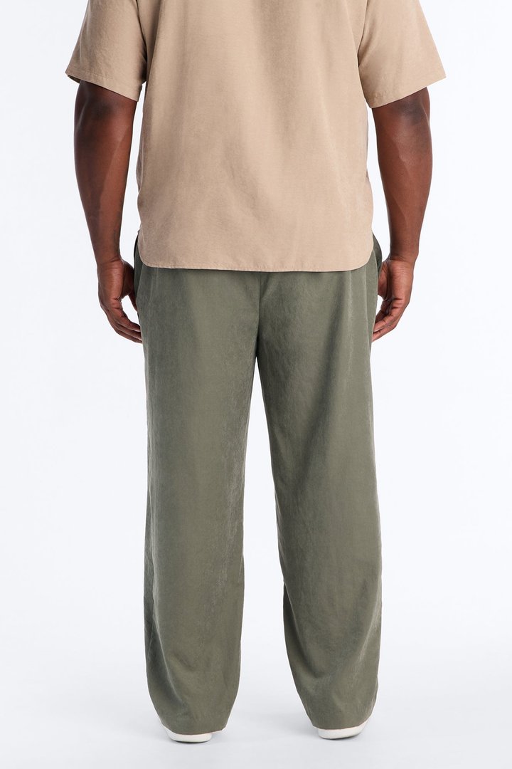 Neo Faux Suede Straight Leg Trouser - Olive
