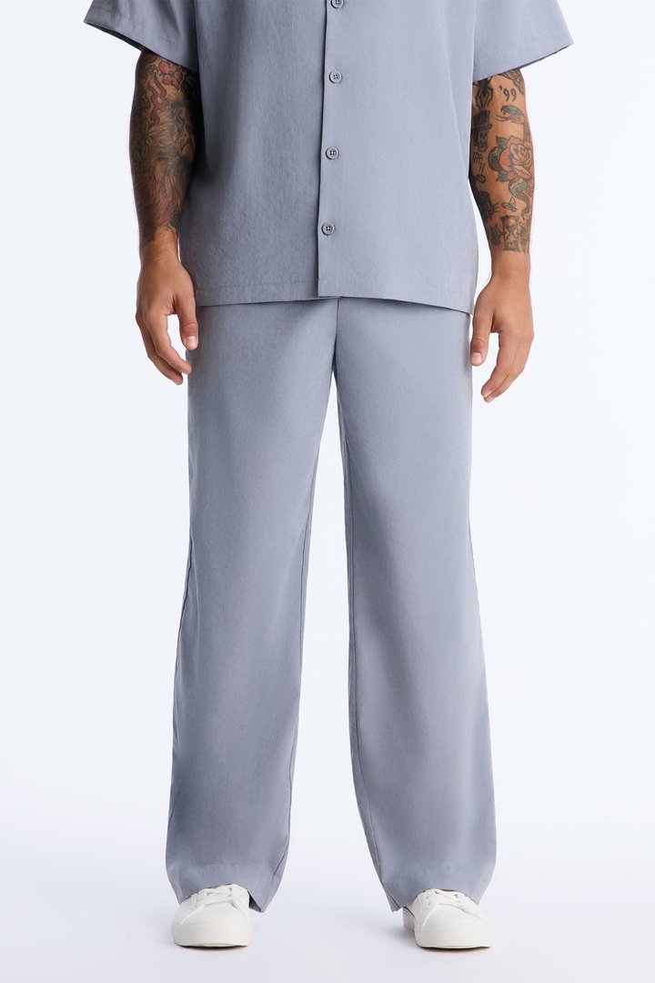 Neo Faux Suede Straight Leg Trouser - Slate Blue