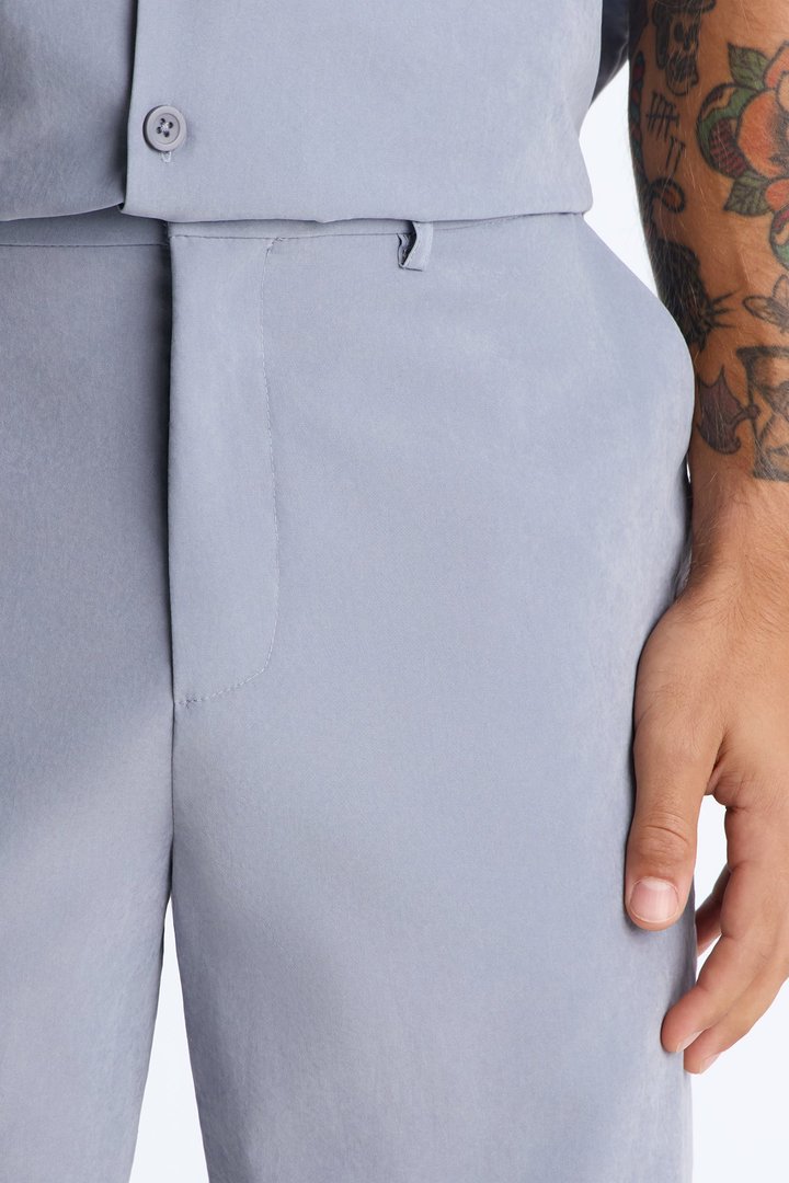 Neo Faux Suede Straight Leg Trouser - Slate Blue