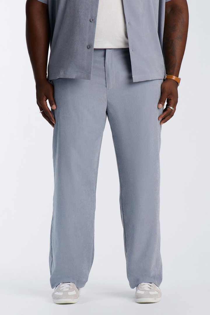 Neo Faux Suede Straight Leg Trouser - Slate Blue