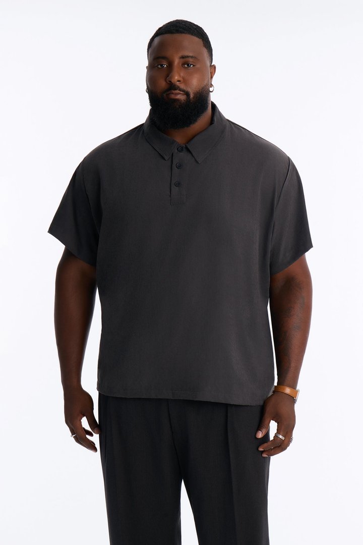 Neo Faux Suede Short Sleeve Polo - Black