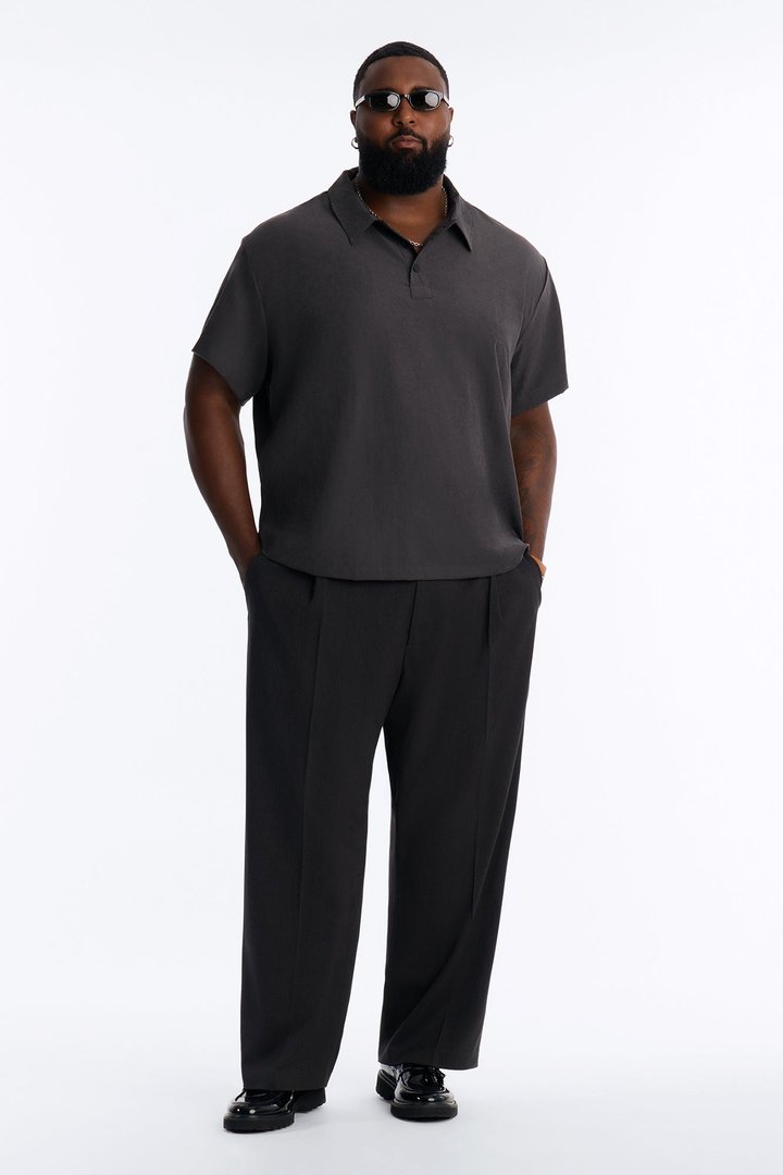 Neo Faux Suede Short Sleeve Polo - Black