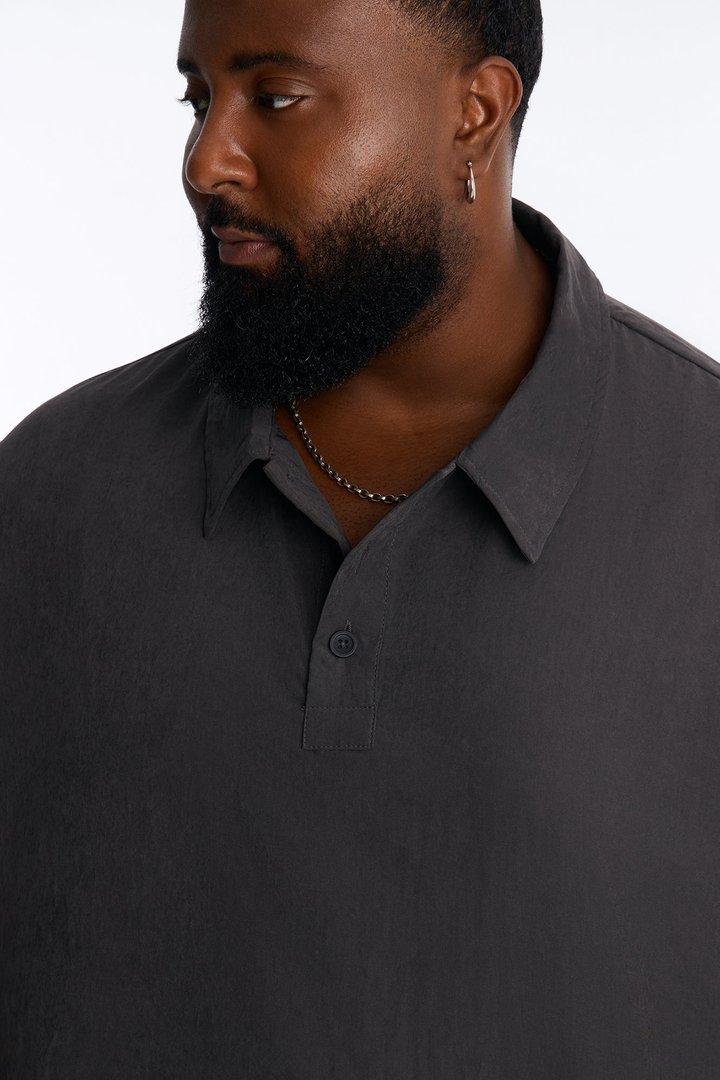 Neo Faux Suede Short Sleeve Polo - Black
