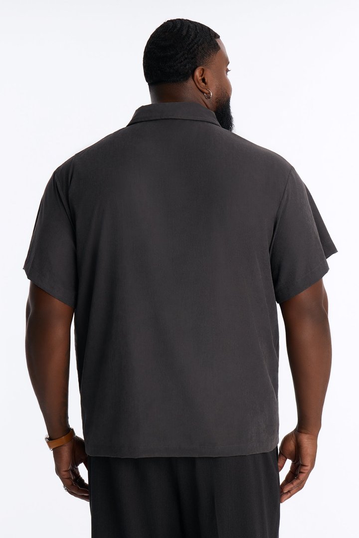 Neo Faux Suede Short Sleeve Polo - Black