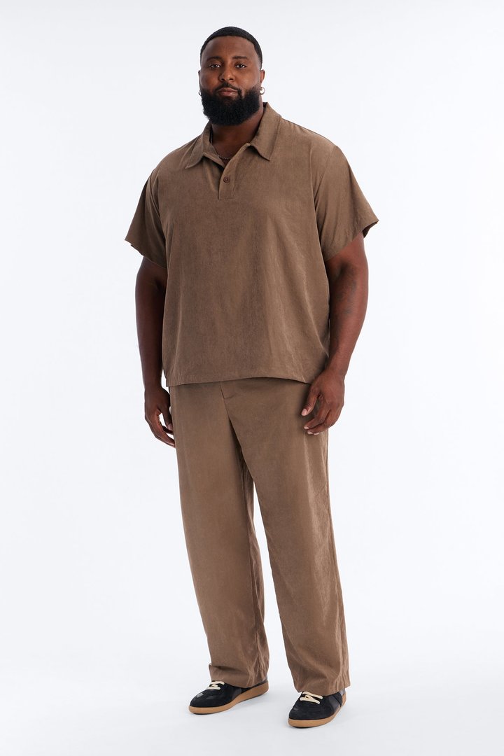Neo Faux Suede Short Sleeve Polo - Brown