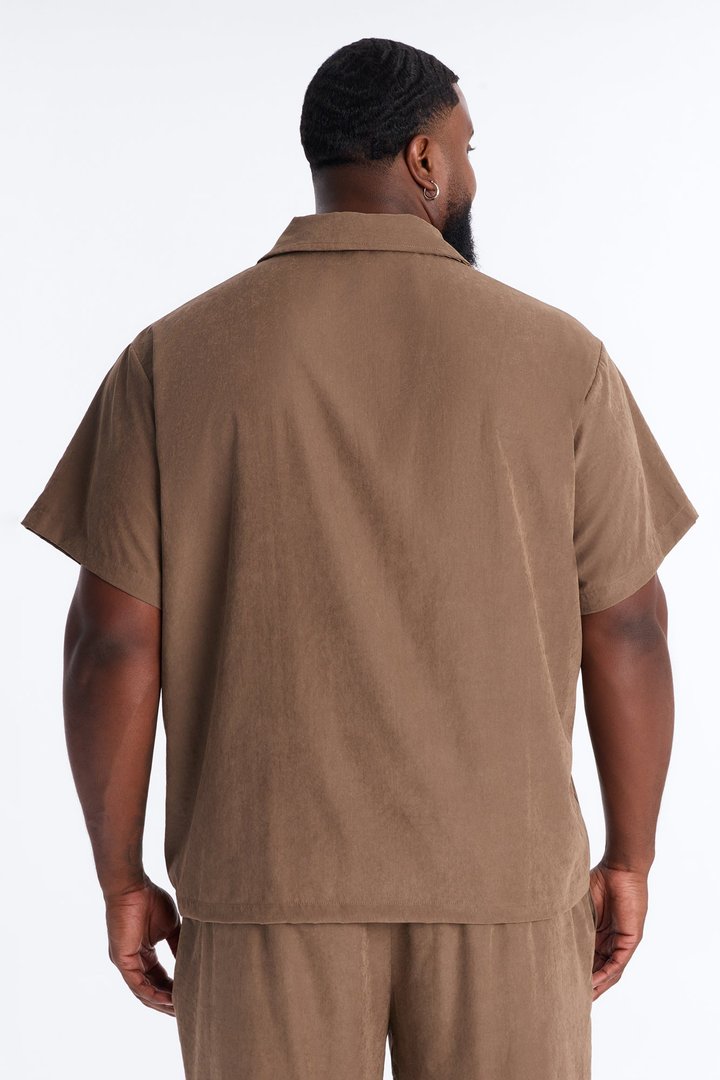 Neo Faux Suede Short Sleeve Polo - Brown