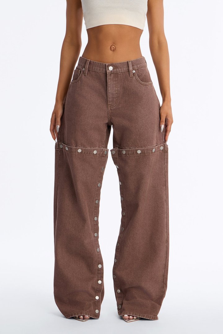 Laurel Canyon Snap Straight Leg Jeans - Brown