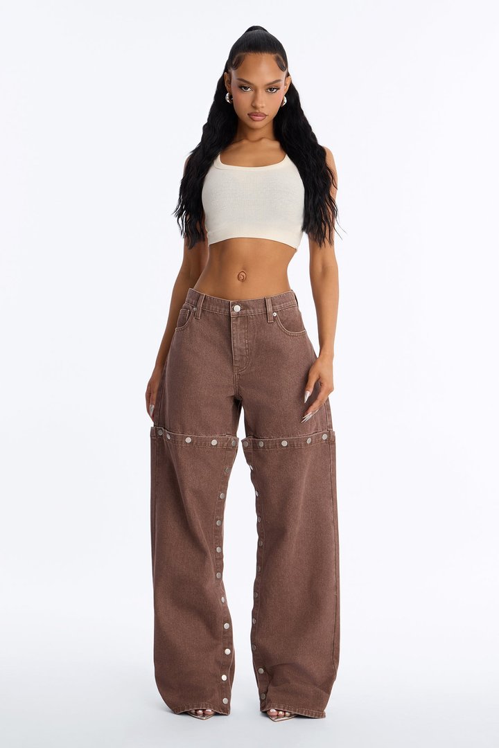 Laurel Canyon Snap Straight Leg Jeans - Brown