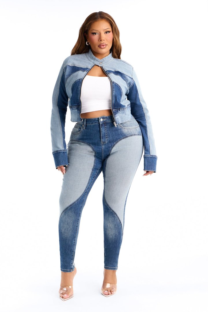 Tall Coronado Two Tone Moto Skinny Jeans - Medium Wash