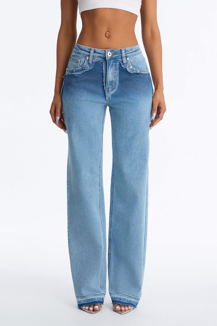 Sound Check Studded Straight Leg Jeans - Medium Wash