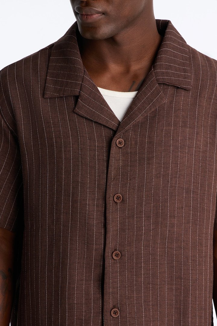 Off Stitch Relaxed Cuban Collar Shirt - Brown/combo