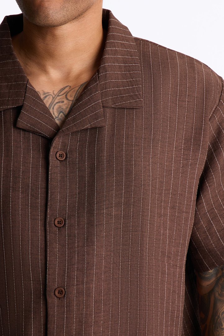 Off Stitch Relaxed Cuban Collar Shirt - Brown/combo