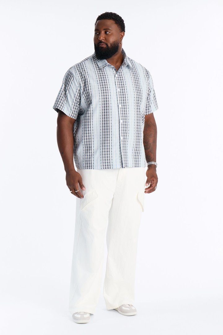 Plaid Dual Toned Button Up Shirt - Blue/combo