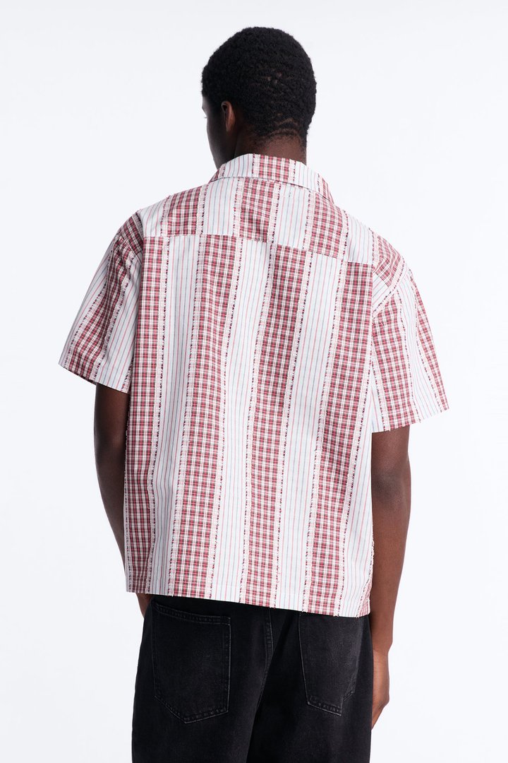 Plaid Dual Toned Button Up Shirt - Red/combo