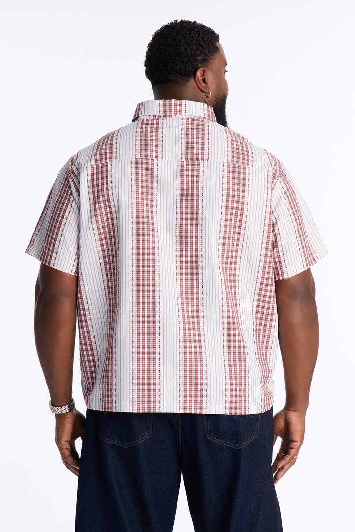 Plaid Dual Toned Button Up Shirt - Red/combo