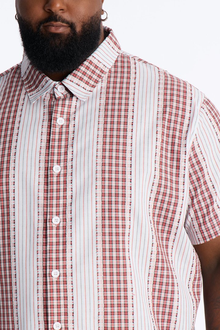 Plaid Dual Toned Button Up Shirt - Red/combo