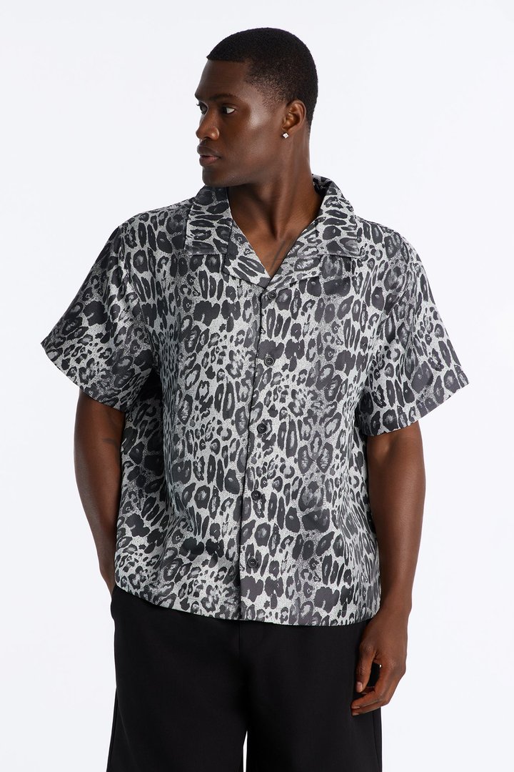 Night Prowl Relaxed Cuban Collar Shirt - Grey/combo
