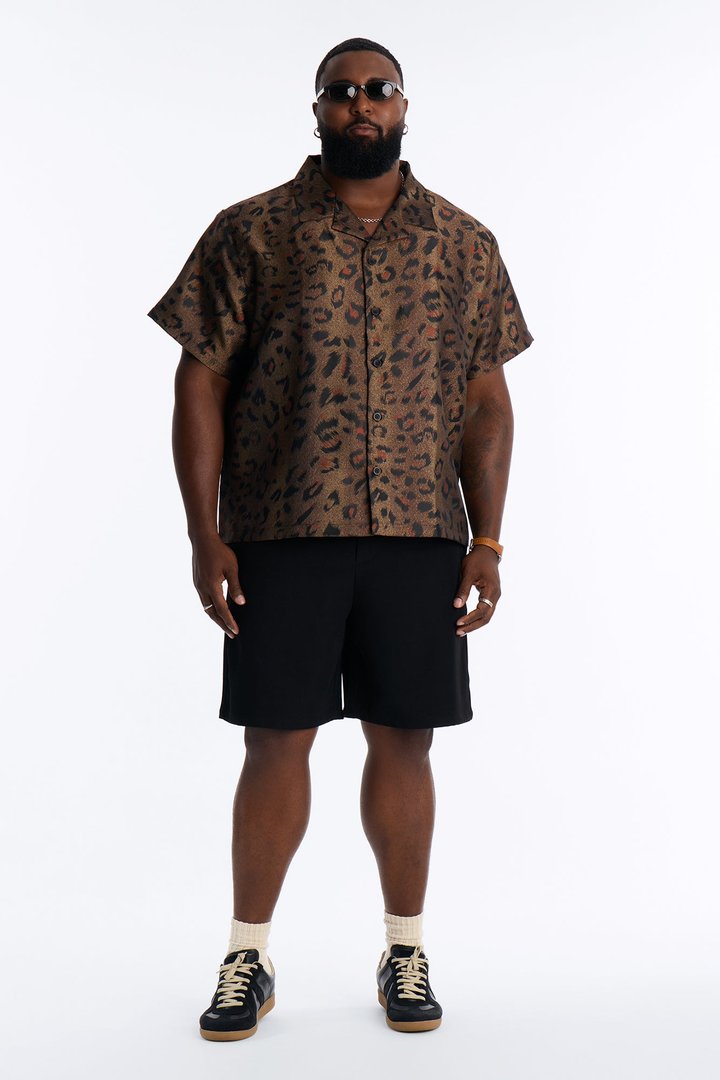 Dune Leopard Cuban Collar Button Up Shirt - Brown/combo