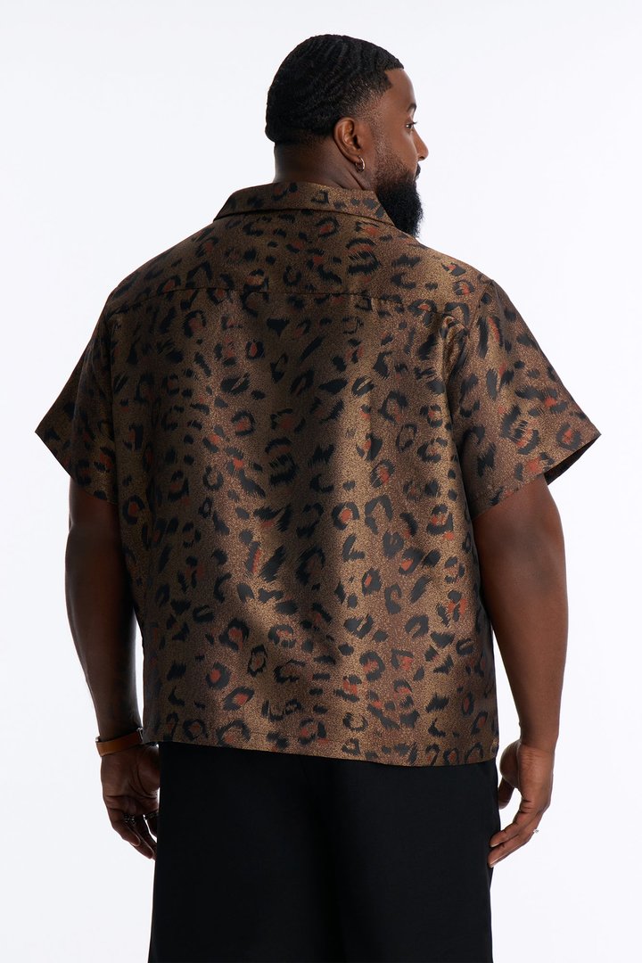 Dune Leopard Cuban Collar Button Up Shirt - Brown/combo