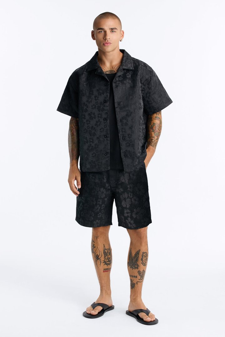 Lotto Floral Relaxed Cuban Collar Shirt - Black
