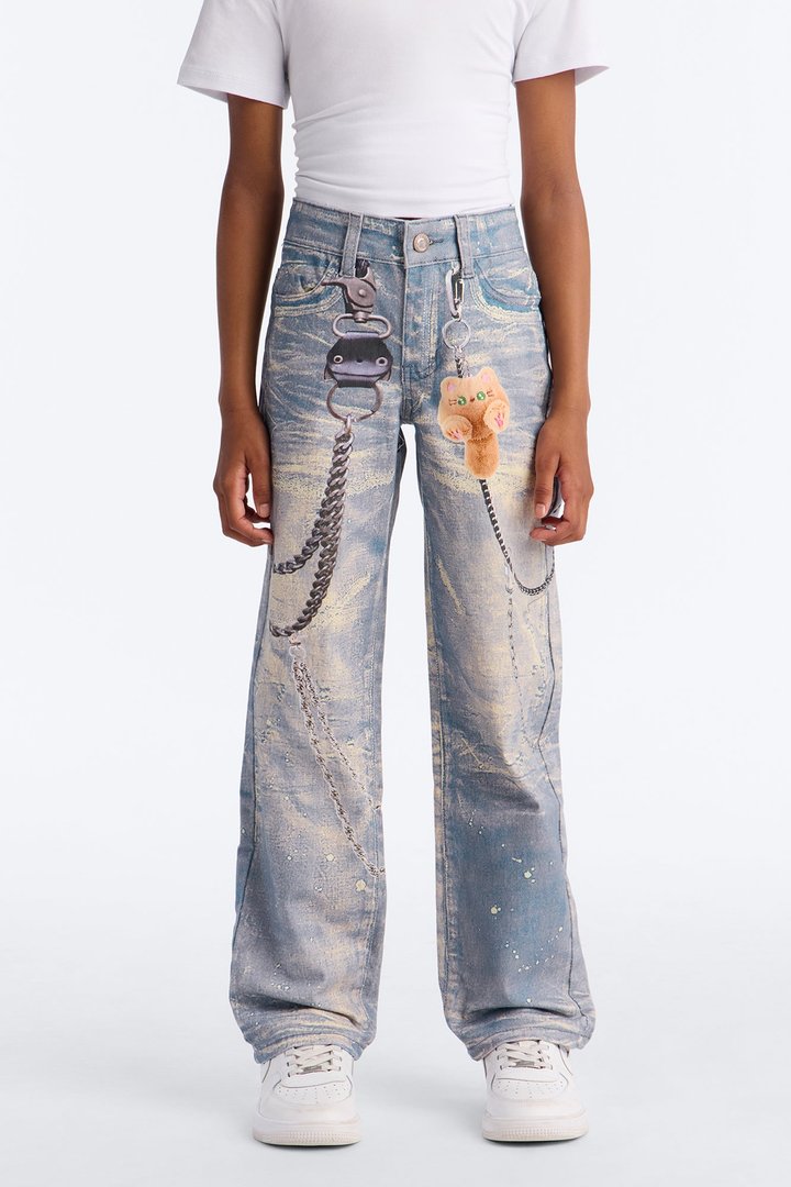 Mini Always Adorable Printed Straight Leg Jeans - Light Wash