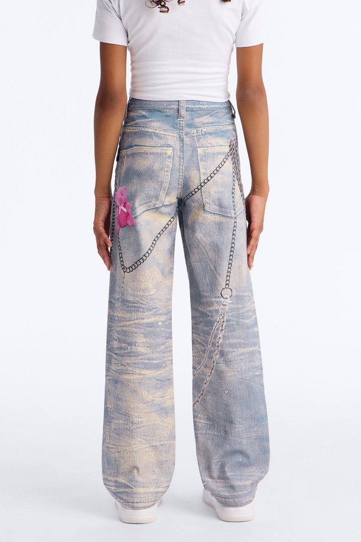 Mini Always Adorable Printed Straight Leg Jeans - Light Wash