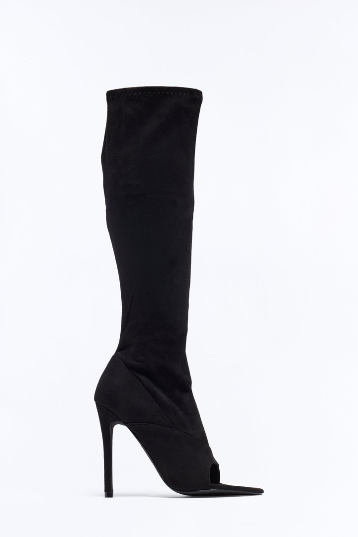 Sleek Step Knee High Thong Boots - Black
