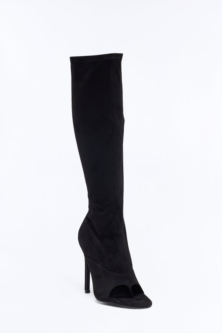 Sleek Step Knee High Thong Boots - Black