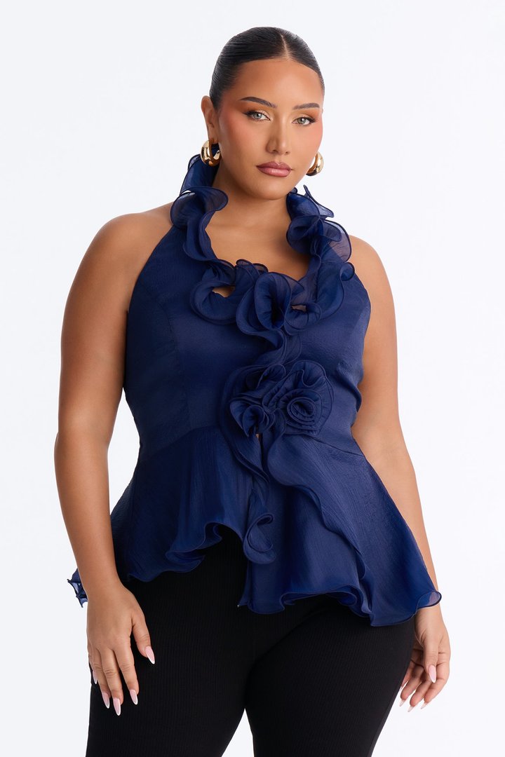 Alara Ruffle Halter Top - Navy