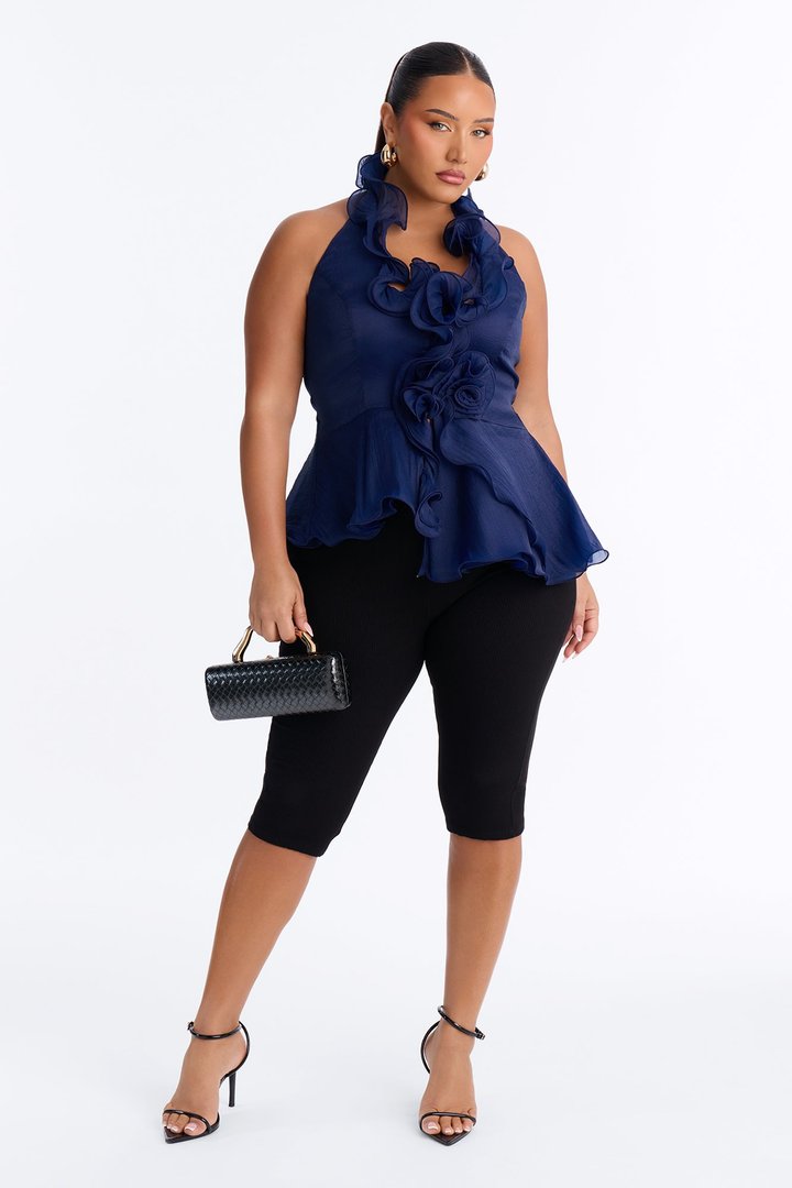 Alara Ruffle Halter Top - Navy