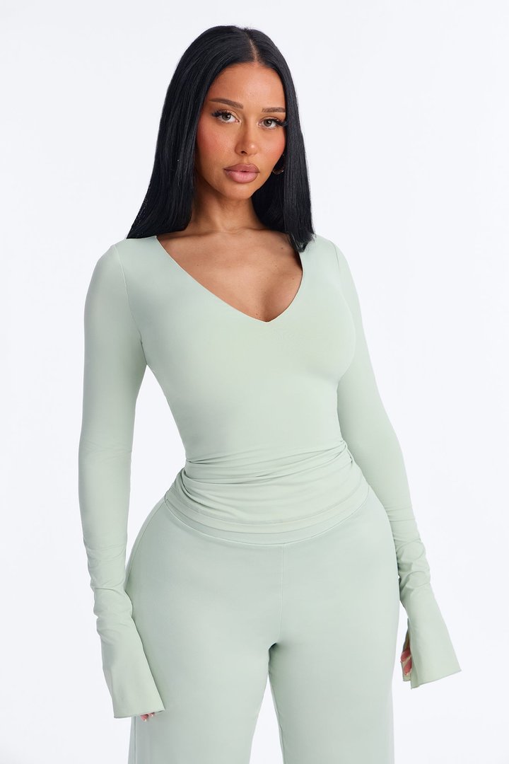 Second Skin Deep U Neck Long Sleeve Top - Mint