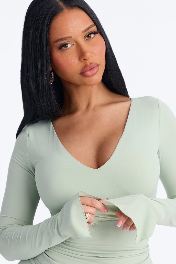 Second Skin Deep U Neck Long Sleeve Top - Mint
